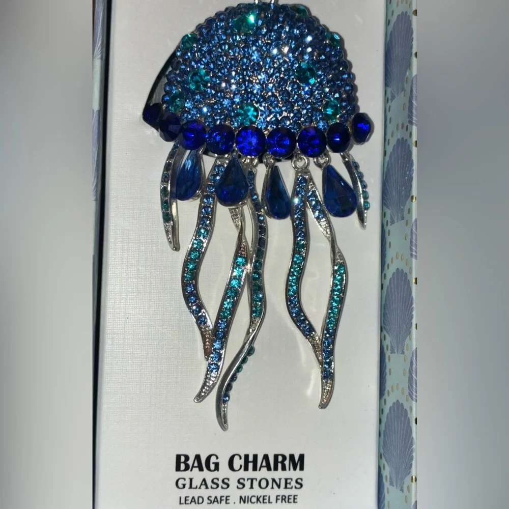 PIPER K Blue Ombré Crystal-Studded Jellyfish or Squid Bag Charm Keychain NEW NWT